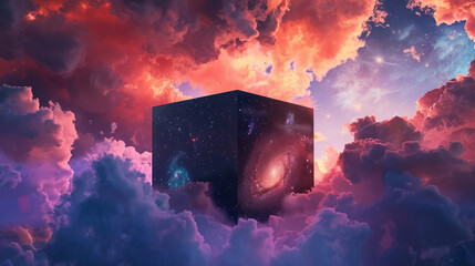 Sky in a mystic galaxy world where apostles decode the secrets of a black box unveiling cosmic truths - obrazy, fototapety, plakaty