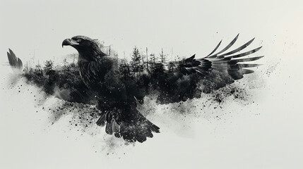 shape of a eagle with usa flag dopple exposure - obrazy, fototapety, plakaty