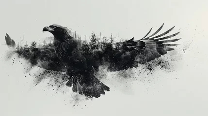 Fotobehang shape of a eagle with usa flag dopple exposure © bmf-foto.de