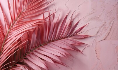 Elegant coral palm leaves against a pastel pink background evoke a tropical and delicate ambiance, making them ideal for gentle aesthetic themes and creative design - 746016879