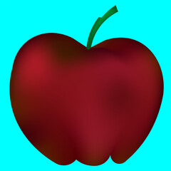 The apple is burgundy. The fruit is drawn in close-up, along with a small green branch. The plant can be used as decoration.