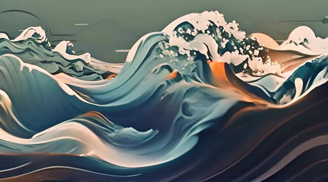 A great ocean wave in japanese style motion video