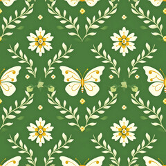 green Butterfly seamless tile pattern background, ai generated