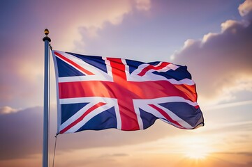 The Flag of Great Britain flutters in the wind.