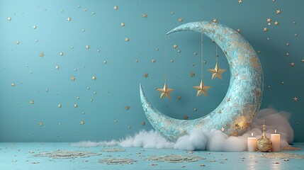 Ramadan Kareem islamic design crescent moon on blue background, Ramadan Mubarak showcasing elegant, Ramadan Kareem set of posters and showcasing elegant Islamic lanterns, and a arabic ornaments