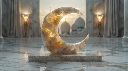 Schapenvacht deken met patroon Half Dome Ramadan Kareem islamic design crescent moon with mosque dome. Luxury concept design,Ramadan Mubarak template showcasing elegant, Ramadan Kareem set of posters