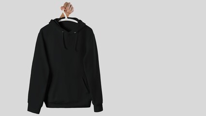 Black Hooded Sweatshirt Isolated on White Background, Blank Hoodie Mockup Cutout