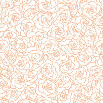 Peach fuzz flower seamless pattern. Delicate rose flower head for spring, girly background. Vector monochrome illustration for textile, scrapbook, fabric, wallpaper, card, invite