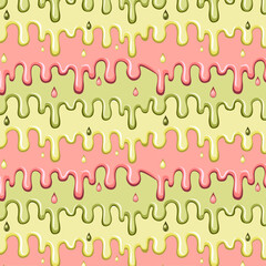 Pattern of colored ice cream smudges.Flowing colorful ice cream in vector seamless pattern.
