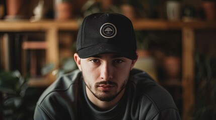 Obraz premium young man with a black hat, ai generative