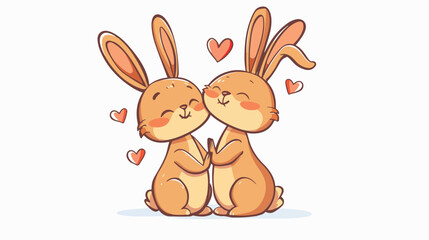 Cute funny kawaii little hare in love. Vector flat c