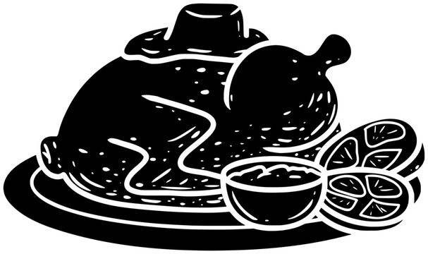 black roasted chicken with lemon and sauce clip art preview