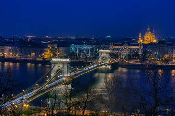 Obraz premium Panorama of Budapest, Hungary, with the Chain Bridge and the Parliament.