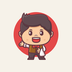 cute waiter cartoon character design