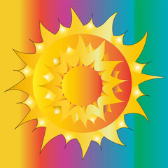 The sun is drawn in different levels. The planet depicts a lamp blazing with fiery rays.