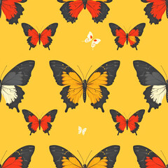 orange Butterfly seamless tile pattern background, ai generated