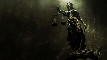Fototapeta na wymiar The iconic legal and law concept of the statue of Lady Justice holding the scales of justice