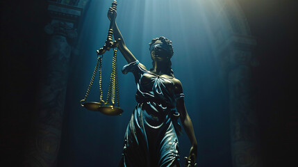 The iconic legal and law concept of the statue of Lady Justice holding the scales of justice