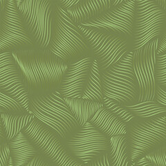 Green satin curvy line texture. Repeat geometric pattern of puffy silky fluid shapes.