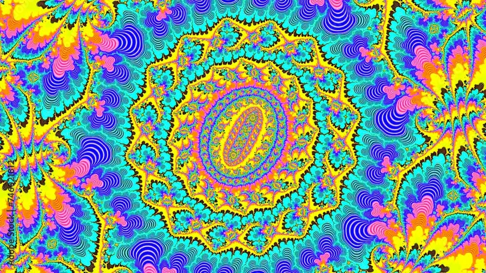 Wall mural camera movement inside a multicolor bright fractal. fractal sequence patterns 3d. for yoga or clubs 