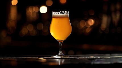 Our image captures a glass of beer on a dark background—brewed to perfection, showcasing the frothy goodness. Ideal for conveying the rich and refreshing experience of beer enjoyment - obrazy, fototapety, plakaty