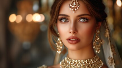 Closeup woman beauty model in wedding jewelry set