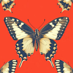 red Butterfly seamless tile pattern background, ai generated