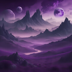 Otherworldly and mystical landscape wallpaper in purple tones - generated by ai