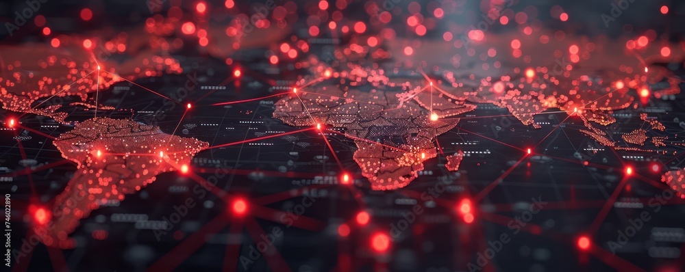 Poster medium shot cybersecurity alert flashing over a network map dark web origins of the attack starkly h