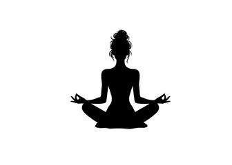 Woman meditating, yoga position, logo, isolated, vector
