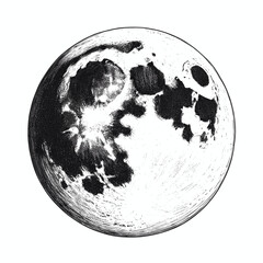 Moon ink sketch drawing, black and white, engraving style vector illustration