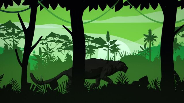Black Panther Running Through Jungle Loop, 2d animation
