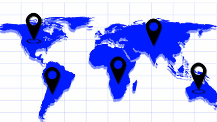 World Map icon animation for video motion graphics. World map with destination markers. Travel, business concept.and location icon .	
