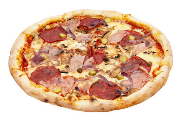 Delicious classic italian Pizza Pepperoni with sausages and cheese mozzarella. Fresh italian...