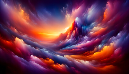 Abstract colorful background with mountains and clouds at sunset