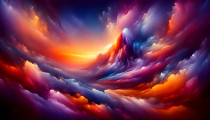 Poster Abstract colorful background with mountains and clouds at sunset © Patrick Helmholz