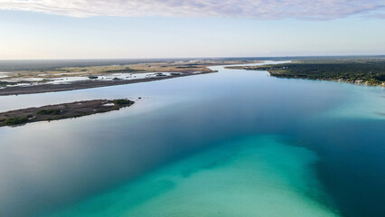 Aerial view of Bacalar Lagoon, near Cancun, in Riviera Maya, Mexico