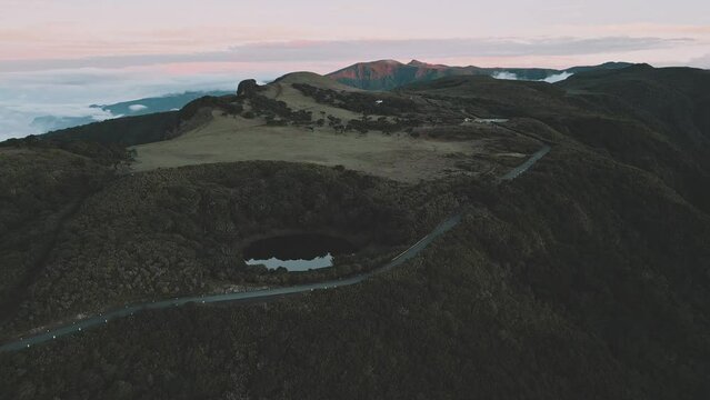Aerial view of Fanal Forest, Madeira during blue hour