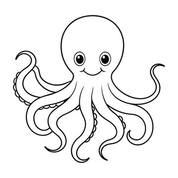 Vector of octopus illustration coloring page for kids