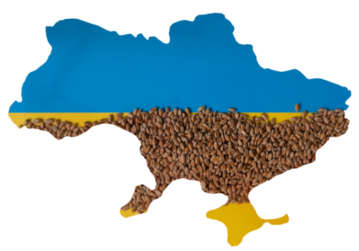 Wheat. Ukrainian Map.  Ukrainian Flag. Grain Dispute. Market Disturbances.