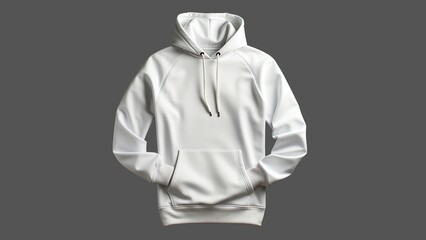 Chic white Hooded Sweatshirt Isolated on Grey Background, Blank Hoodie Mockup, Concept for Design, Effortless Style in Monochrome Comfort