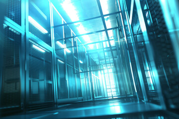 Futuristic AI Hub, Silver & Azure Server Room
