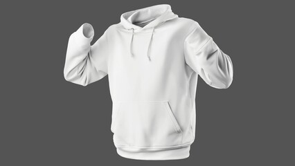Chic white Hooded Sweatshirt Isolated on Grey Background, Blank Hoodie Mockup, Concept for Design,...