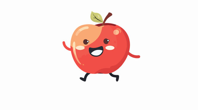 Cute funny running red apple. Vector hand drawn cart