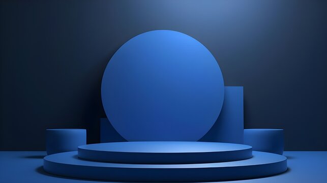 Blue podium stage background of empty space show scene modern studio backdrop presentation display or blank pedestal geometric product stand and dark platform template room on showcase wallpaper
