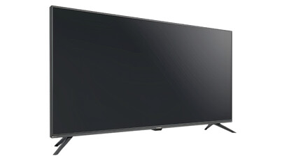 A close up of the modern large black TV.