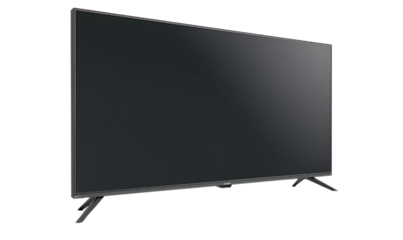 A close up of the modern large black TV.