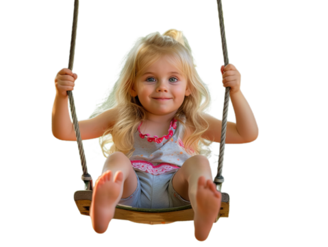 A happy an smiling small girl on the swing.