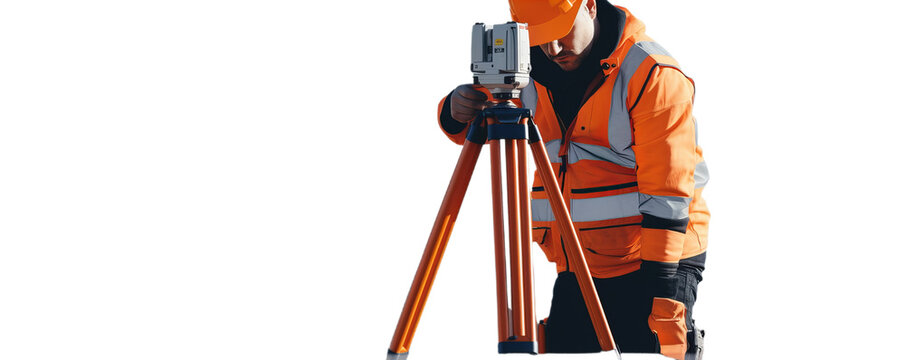 A worker on the safe wear and helmet measuring surveying.