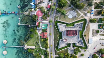 Bacalar San Felipe fort Quintana Roo Mexico, vista desde dron
